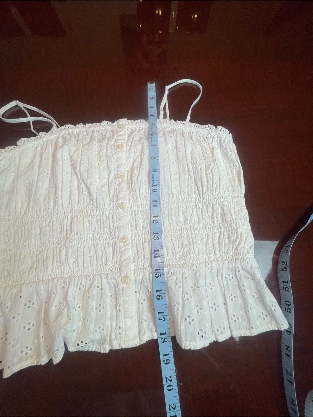 LOFT White Eyelet Button Down Smocked Peplum Cami Top Sz M Cottagecore Aesthetic - Picture 5 of 7
